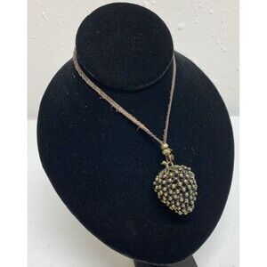 Vintage Bumpy Strawberry Leather Cord Necklace Boho Bronze 3D 34”